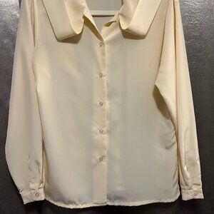 La Blouse Long Sleeve Silk Blouse Beige Size 8 With Tie
